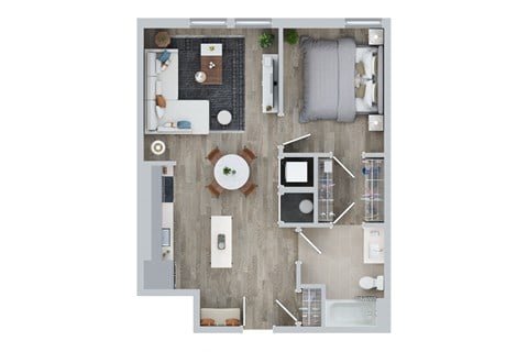 Floor plan for 1 bed, 1 bath, 720 sqft